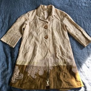 LAST CHANCE J. Jill Linen Embroidered Chore Coat